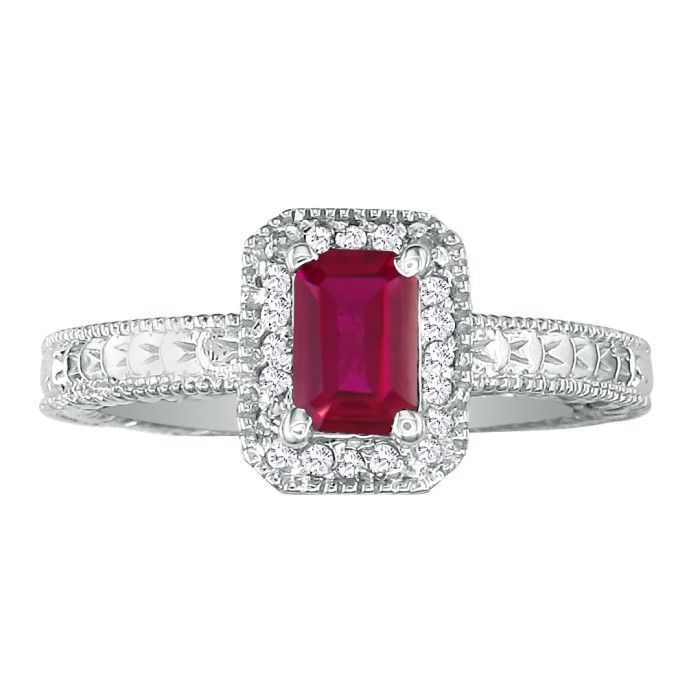 10K White Gold 3/4 Carat Antique Ruby and Diamond Ring  