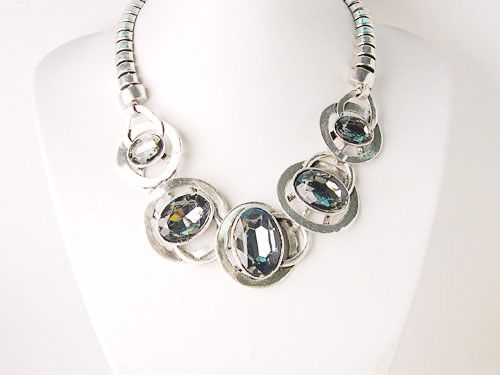 Unique Chunky Circle Link Swarovski Crystal Necklace  