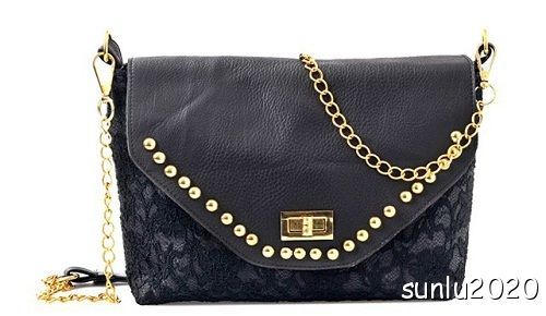   PU Leather Lace Chain Rivet Shoulder Bag Handbag Purse 0097  