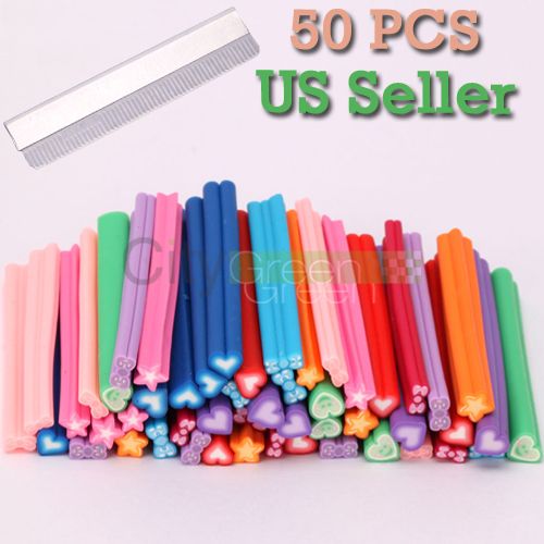 50 Pcs Heart Shaped Star Candy Style Nail Art Fimo Canes Rods 