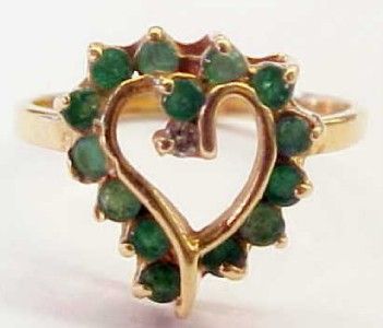 50ctw Emerald / Diamond 14KT Solid Gold Heart Ring ~ 7  