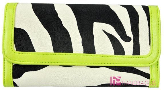 NWT GREEN ZEBRA ANIMAL PRINT TRIFOLD CHECKBOOK WALLET  