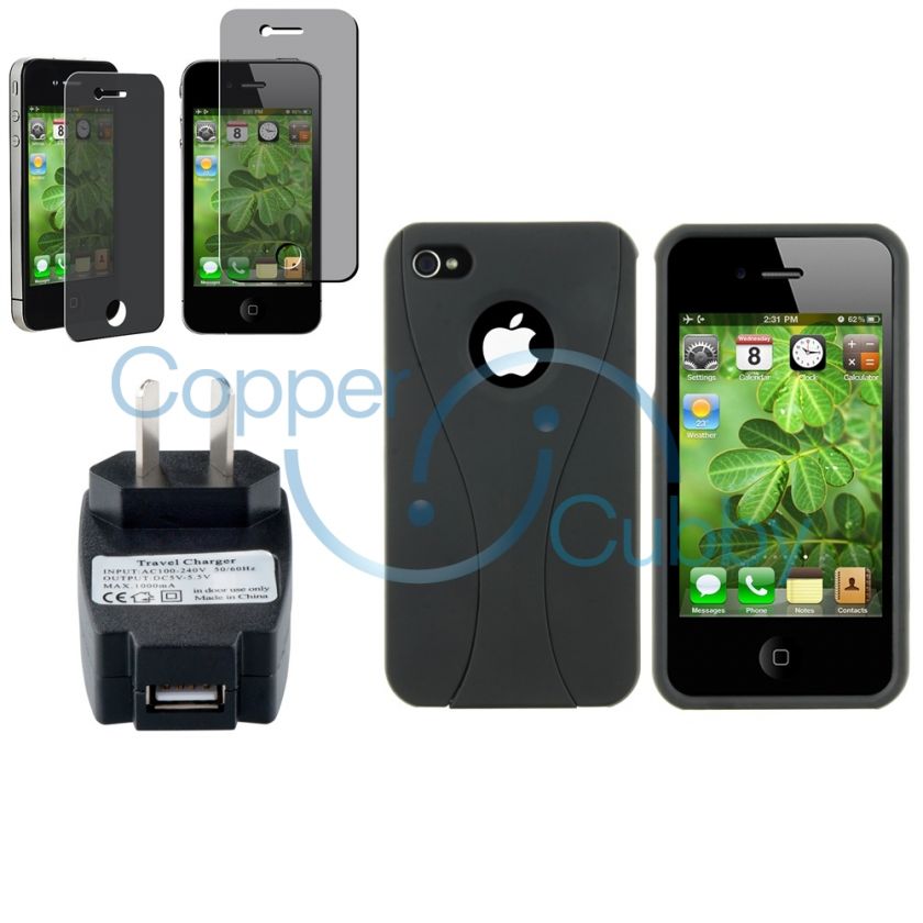 Black Cup Shape Case Cover+Privacy Film+Charger For iPhone 4S 4 4G 4 