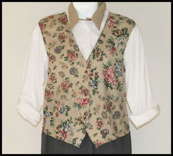 TAPESTRY BEIGE FLORAL VEST 2FER WHITE SHIRT TOP COTTON POLY L  