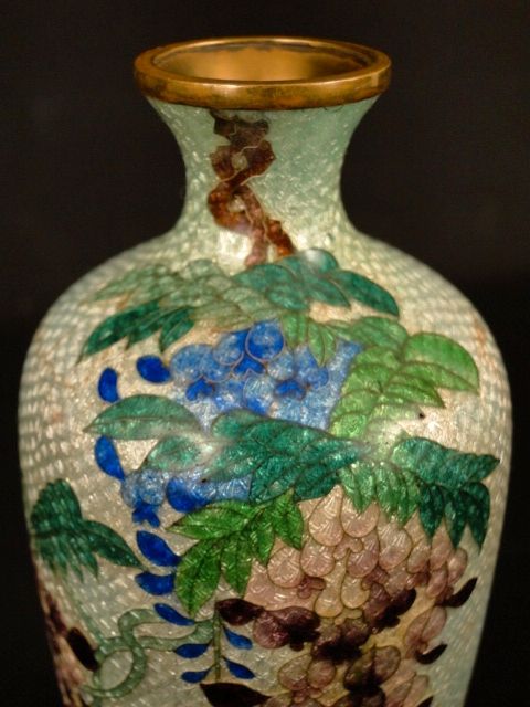 Antique 19th C. Japanese GinbariFloral Cloisonne Foil Vase Beautiful 