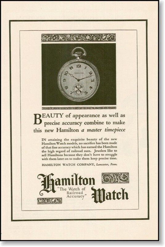 1922 Hamilton pocket watch  railrad accuracy print AD  