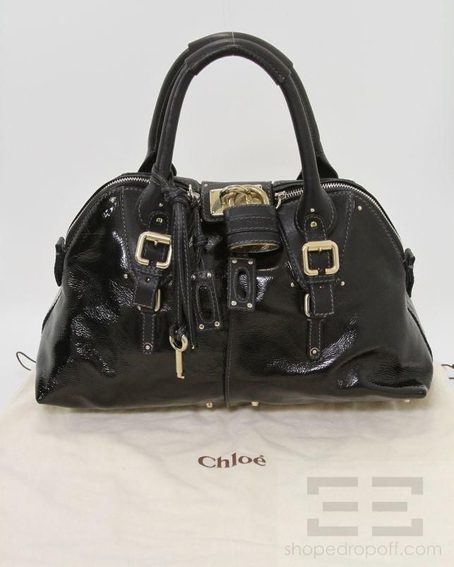 Chloe Black Patent Cowhide & Lambskin Leather Paddington Dome Handbag 