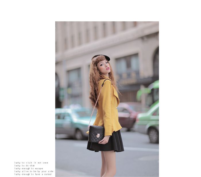 CHIC SLIM SHORT BLAZER COAT ASYMMETRIC FRILL YELLOW M 1447  