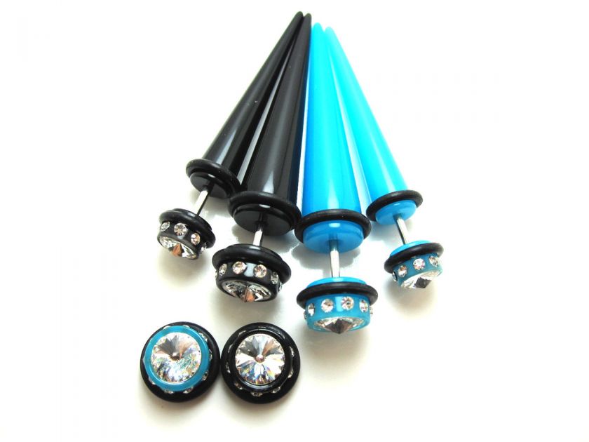   Black or Blue Acrylic FAKE Gauge Taper 16G, Screw Fit. O rings.  