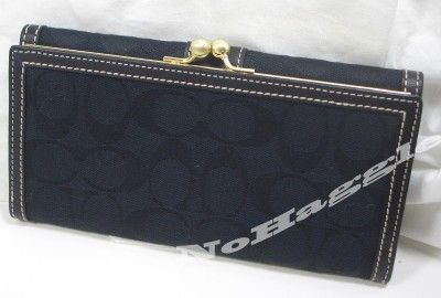 NWT Coach 6769 HAMPTONS Black Kiss Lock Slim Wallet  