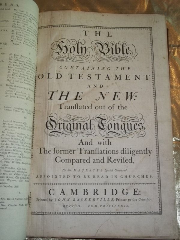 1763 BASKERVILLE KING JAMES HOLY BIBLE 1st EDITION ANTIQUE LEATHER 