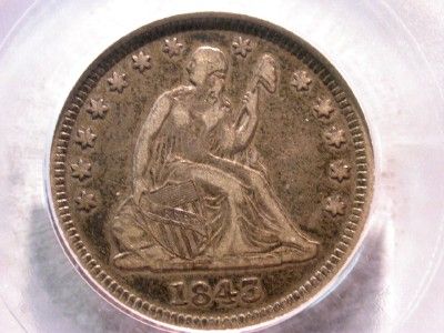 1843 PCGS VF35 SEATED LIBERTY 25c QUARTER ID#O947  