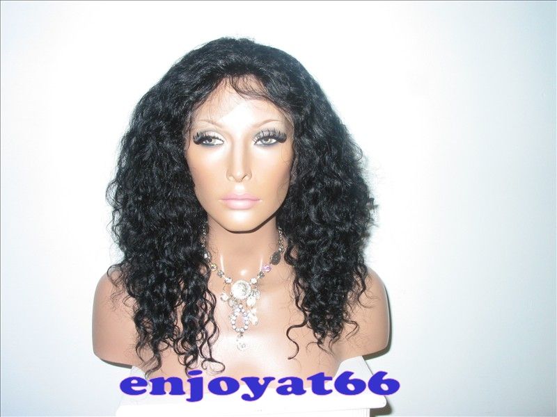 Curly #1 Jet Black 100% Human Remy Hair Lace Front Wigs 14 22 inches 