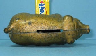 DECKERS IOWANA PIG OLD CAST IRON TOY BANK GUARANTEED OLD & AUTHENTIC 