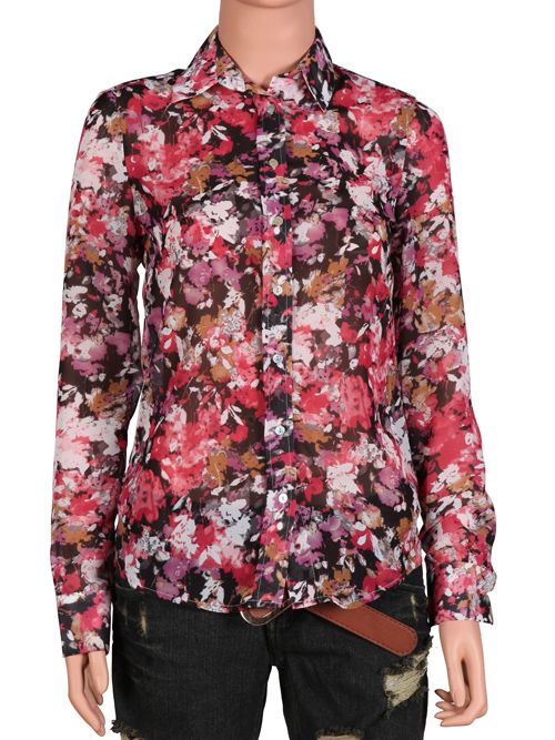 LONG SLEEVE FLORAL PRINT CHIFFON BLOUSE  2474  