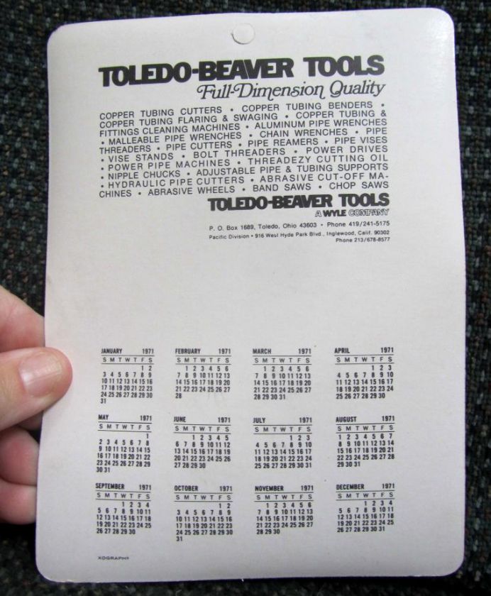 1971 vintage TOLEDO BEAVER TOOL PIN UP GIRL AD CALENDAR risque 