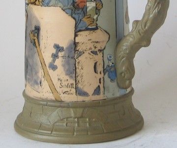 Antique Mettlach Beer Stein Etched Kannenburg #2580 c.1900  