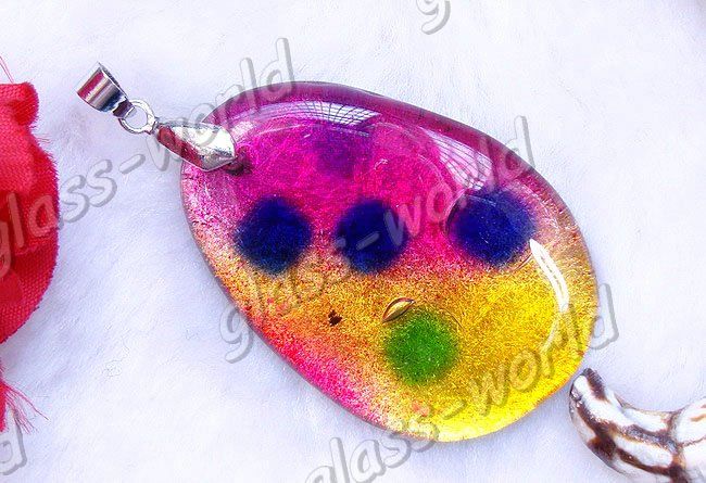 12PCS 34*48MM Foil Lampwork Glass Pendants+Clasps FREE  