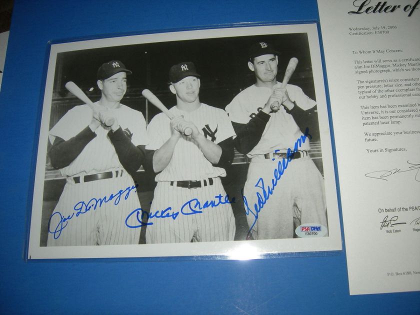 MICKEY MANTLE/JOE DIMAGGIO/TED WILLIAMS AUTOS COA  