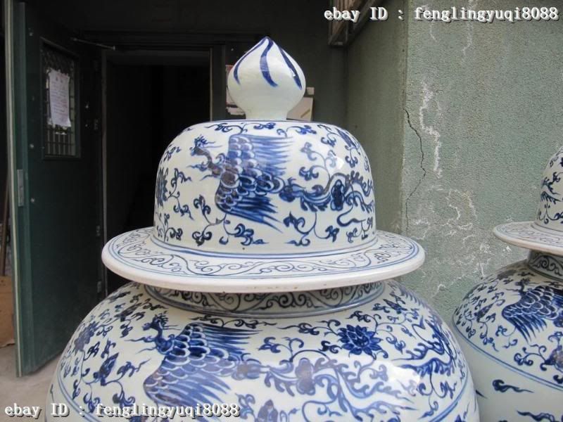 40inch China Folk Old Blue and White porcelain Dragon phenix Pot Crock 