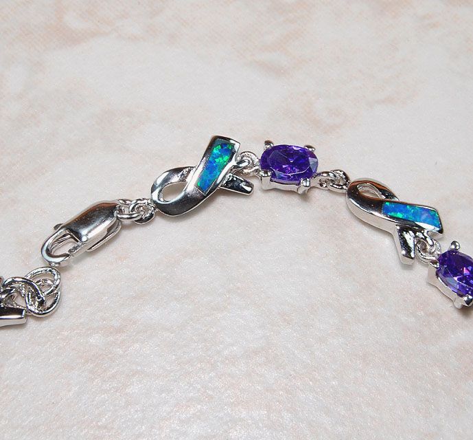 Amethyst & Australian Opal 925 Solid Sterling Silver Bracelet  