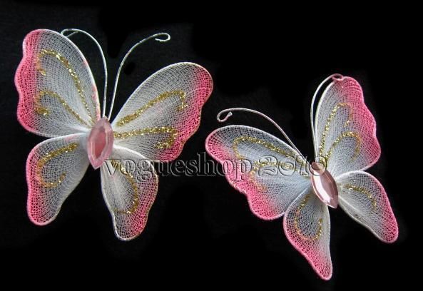 10pcs Pink Stocking Butterfly Decorations 6cm  