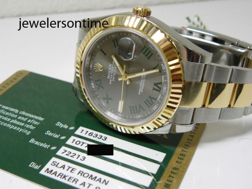 Unworn Rolex Mens SS/18K Datejust II 2 41mm Gray Oyster 116333 b/p 