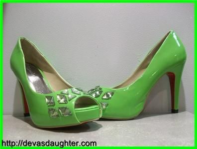 Apple Green Patent Pumps / Hidden Platform Jewel Shoes  