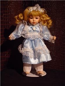 ADORABLE BLOND,BLUE EYED LITTLE GIRL 12 PORCELAIN DOLL  