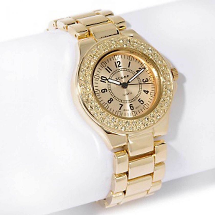 SCOOP Double Row Pave Bezel Goldtone 7 Bracelet Watch  