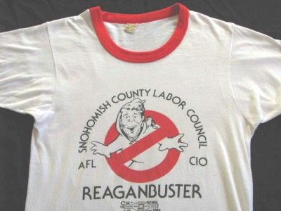 Vintage USA 80s Anti Dead PRESIDENT RONALD REGAN Ghostbusters Ringer T 