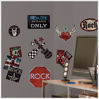 ROCK N ROLL Boys Wall Stickers Guitar Skull Decals Sign  