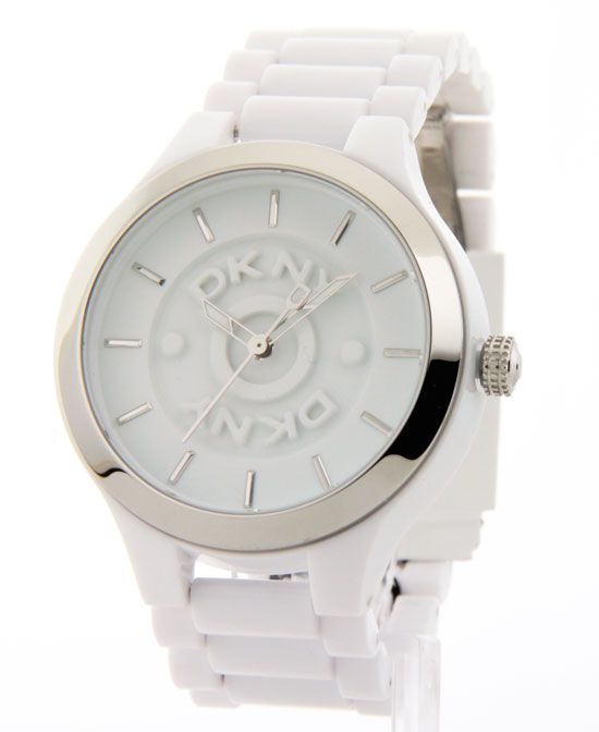 NY8192 DKNY Womens Glossy White Plastic Large Watch New Casual 