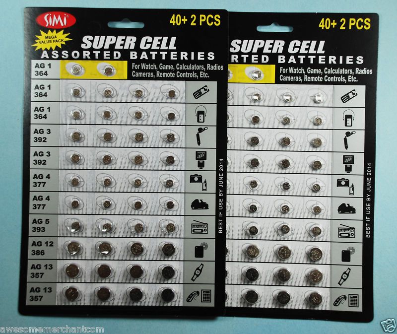 84 PACK SUPER CELL ALKALINE ASSORTED BUTTON BATTERIES  