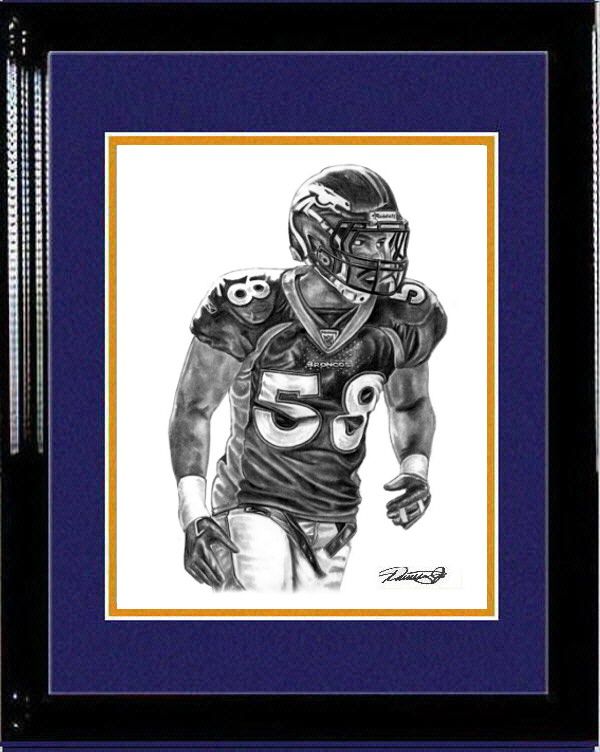 VON MILLER LITHOGRAPH POSTER PRINT IN DENVER BRONCOS JERSEY  