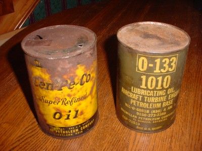 Vintage Cen Pe Co Motor Oil, O 133 1010 Aircraft Cans  