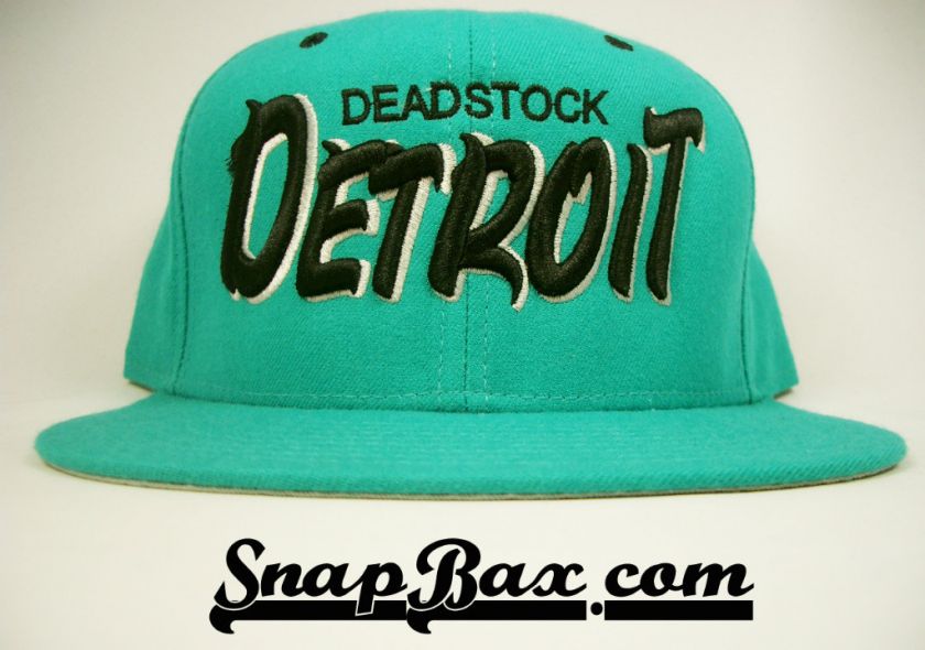 DETROIT DEADSTOCK SCRIPT VINTAGE NEW ERA AQUA SNAPBACK MARLINS PISTONS 