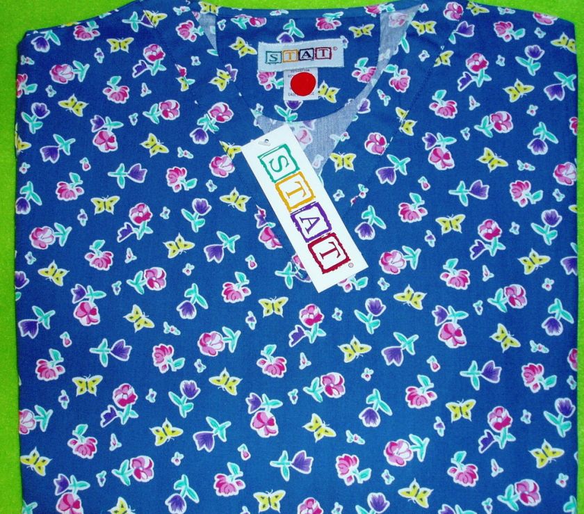 NURSES UNIFORM SCRUB TOP BUTTERFLY GARDEN M MED NEW  