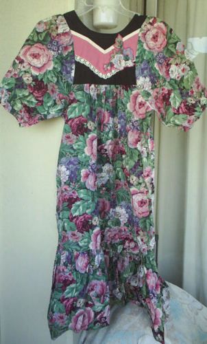 Aloha Hawaiian Sz S XS Green Pink Hawaii MuuMuu Dress  