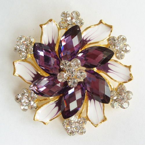 VARY COLORS SWAROVSKI CRYSTAL BIG GOLD FLORAL PIN BROOCH 1257  