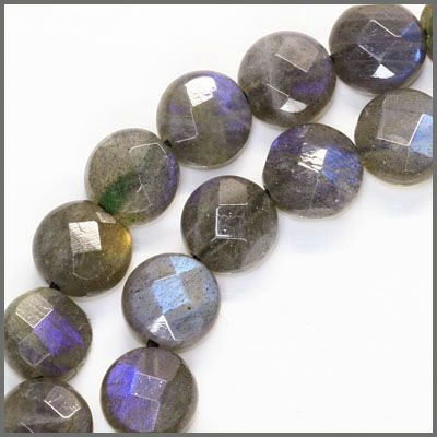 Labradorite Faceted Flat Round Coin Beads 8mm A #85295  