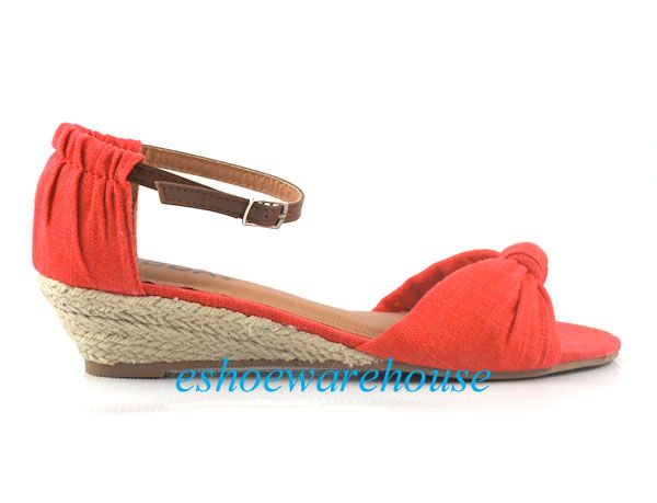 Coral Orange Summer Breeze Espadrilles Low Wedge Sandals Shoes Closed 