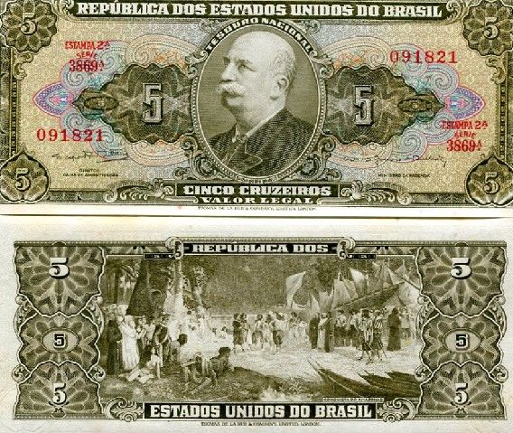 BRAZIL 5 Cruzeiros 1964 P 176d UNC  