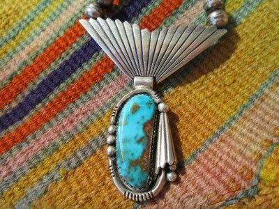 VTG Pawn Navajo GORGEOUS Turquoise Pendant Sterling Silver Bead Beaded 