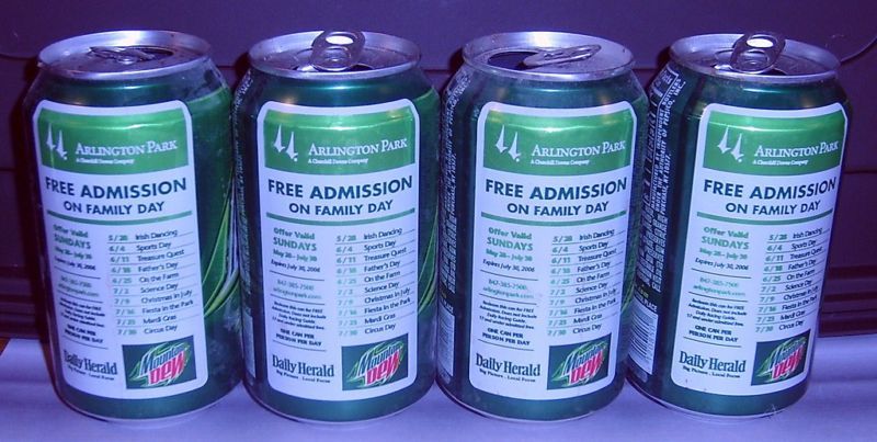 2006 4 PACK MT. DEW ARLINGTON PARK SCHEDULE POP CANS  