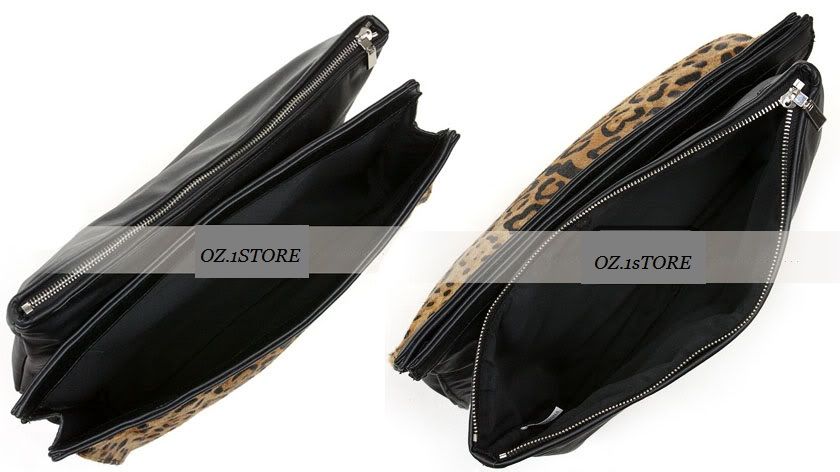   Leather Leopard Print Clutch Bag (Handmade, Real Horse Hair )  