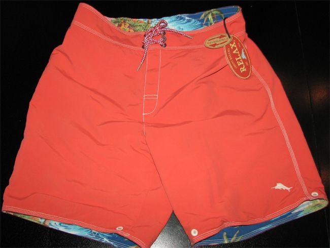 Tommy Bahama New Mans Best Wave Red Swim Suit Trunks L 36   37 waist 