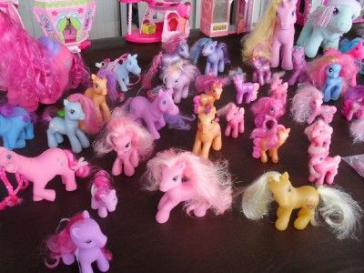 HUGE MY LITTLE PONY LOT PONYVILLE PLAYSET 50 PONIES TALKING PLUSH ICE 