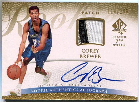   Upper Deck SP Authentic #156 Corey Brewer Rookie Autograph Patch /299