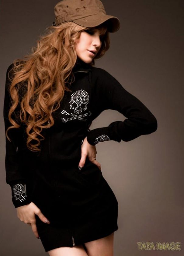 Black NEW PUNK Skull Zip Sweater Cardigan US sz S  